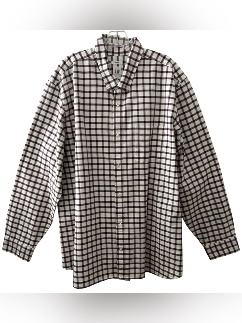 Gap Men’s 2XL XXL Plaid Burgundy Ivory LS Button Down Shirt